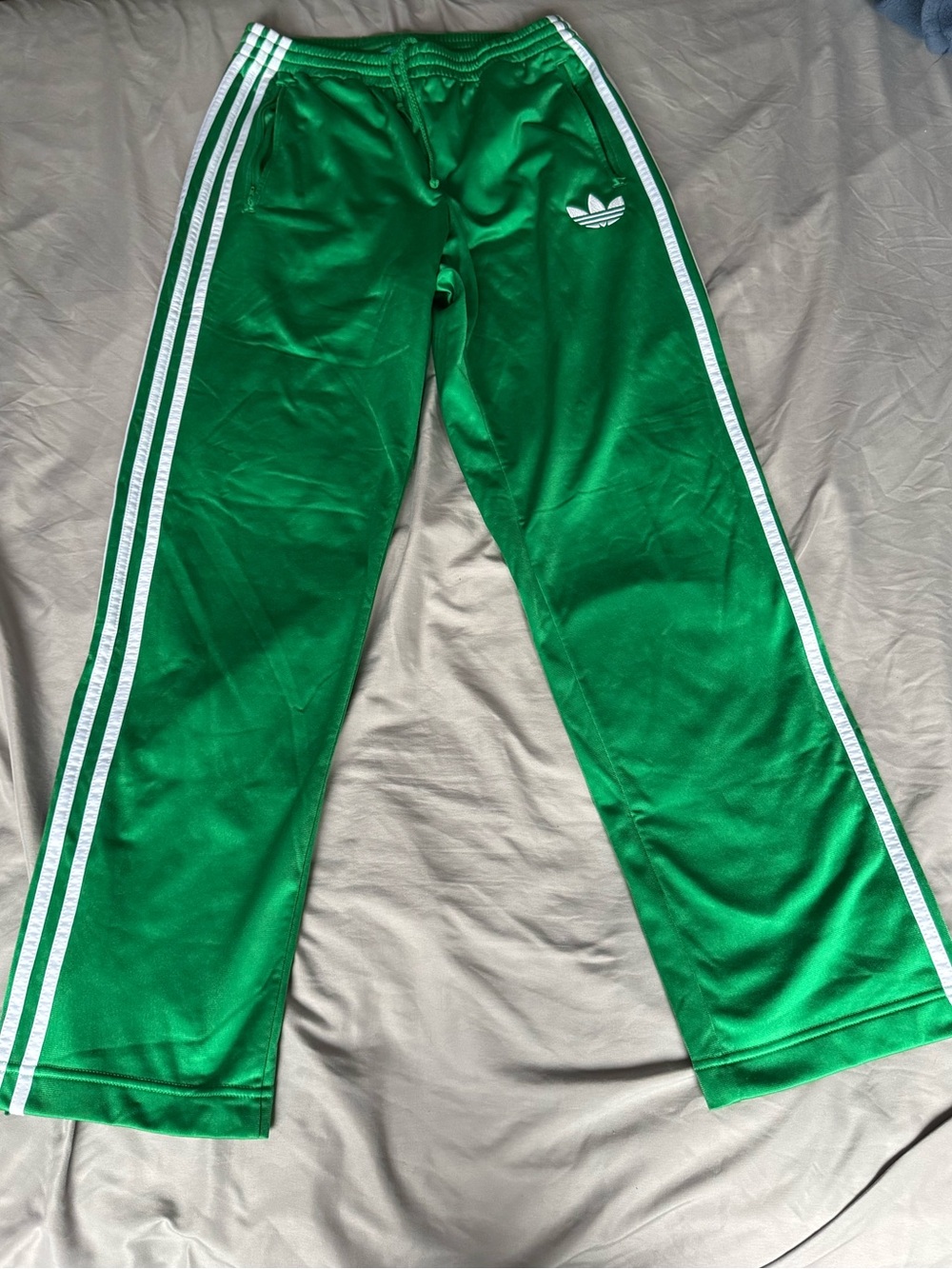 adidas Green Track Pants with White Side Stripes